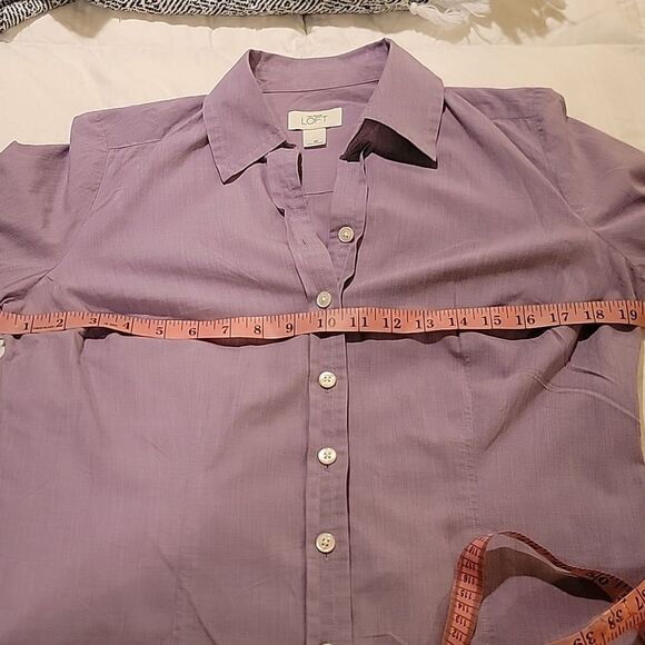 LOFT Purple Short Sleeve Button-Up Shirt sz 10 - Picture 5 of 8